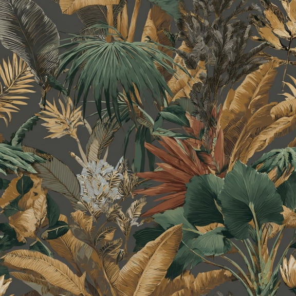Peel and Stick Wallpaper Tropical Jungle Foliage Green Golden Leaves Wall Mural 23.6in x 9.8ft Self Adhesive Removable Wall Paper Renter Friendly Wallpaper for Bedroom Nursery Living Room