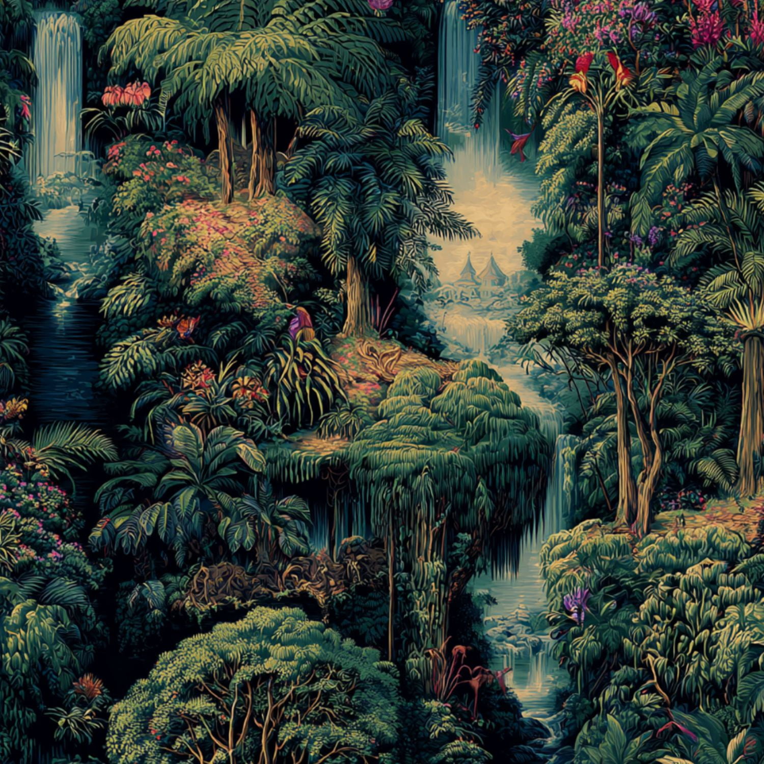Peel and Stick Wallpaper Tropical Jungle Waterfalls Vibrant Floral Wall Mural 23.6in x 9.8ft Self Adhesive Removable Wall Paper Renter Friendly Wallpaper for Nursery Bedroom Cabinets