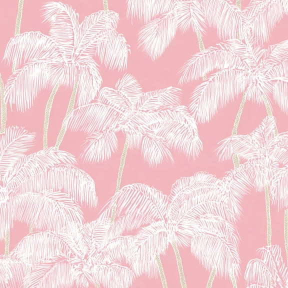 Peel and Stick Wallpaper Tropical Palm Tree Seamless Pastel Pink White Line Art Style 17.7in x 118in Contact Paper Removable Self Adhesive Wall Mural Wall Decor for Bedroom Kitchen Cabinets