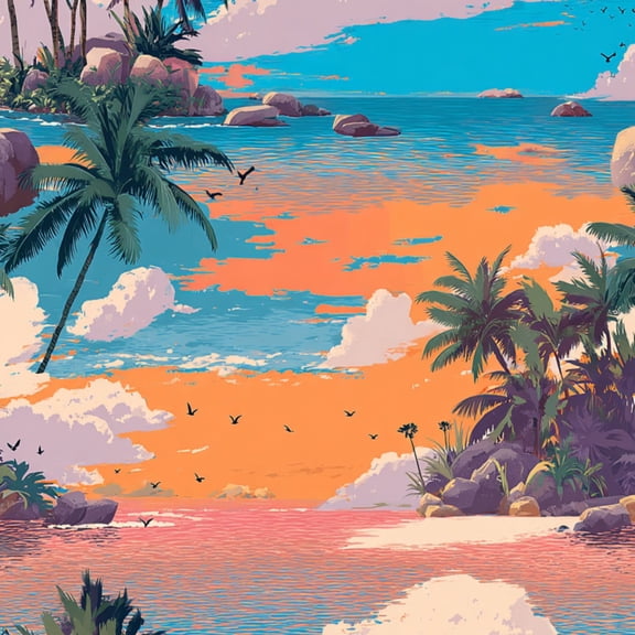 Peel and Stick Wallpaper Tropical Paradise Sunset Palms Colorful Skies Wall Mural 23.6in x 9.8ft Self Adhesive Removable Wall Paper Renter Friendly Wallpaper for Kids Bedroom Livingroom