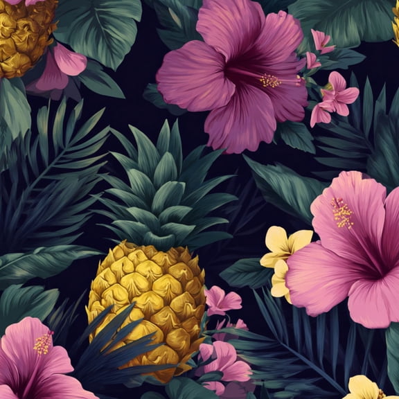 Peel and Stick Wallpaper Tropical Pineapple Hibiscus Floral Dark Leaves 17.7in x 118in Contact Paper Removable Self Adhesive Wall Mural Wall Decor for Bedroom Kitchen Cabinets