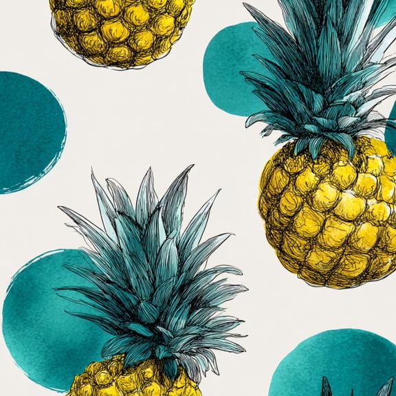 Peel and Stick Wallpaper Tropical Pineapple Seamless Teal Circles Hand Drawn Botanical 17.7in x 118in Contact Paper Removable Self Adhesive Wall Mural Wall Decor for Bedroom Kitchen Cabinets