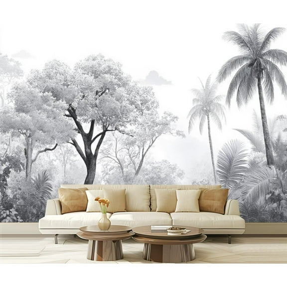 Peel and Stick Wallpaper Tropical Plant Landscape Black White Plants Living Room Bedroom Office Modern Art Wall Mural Decor Self Adhesive and Removable 69in x 98in