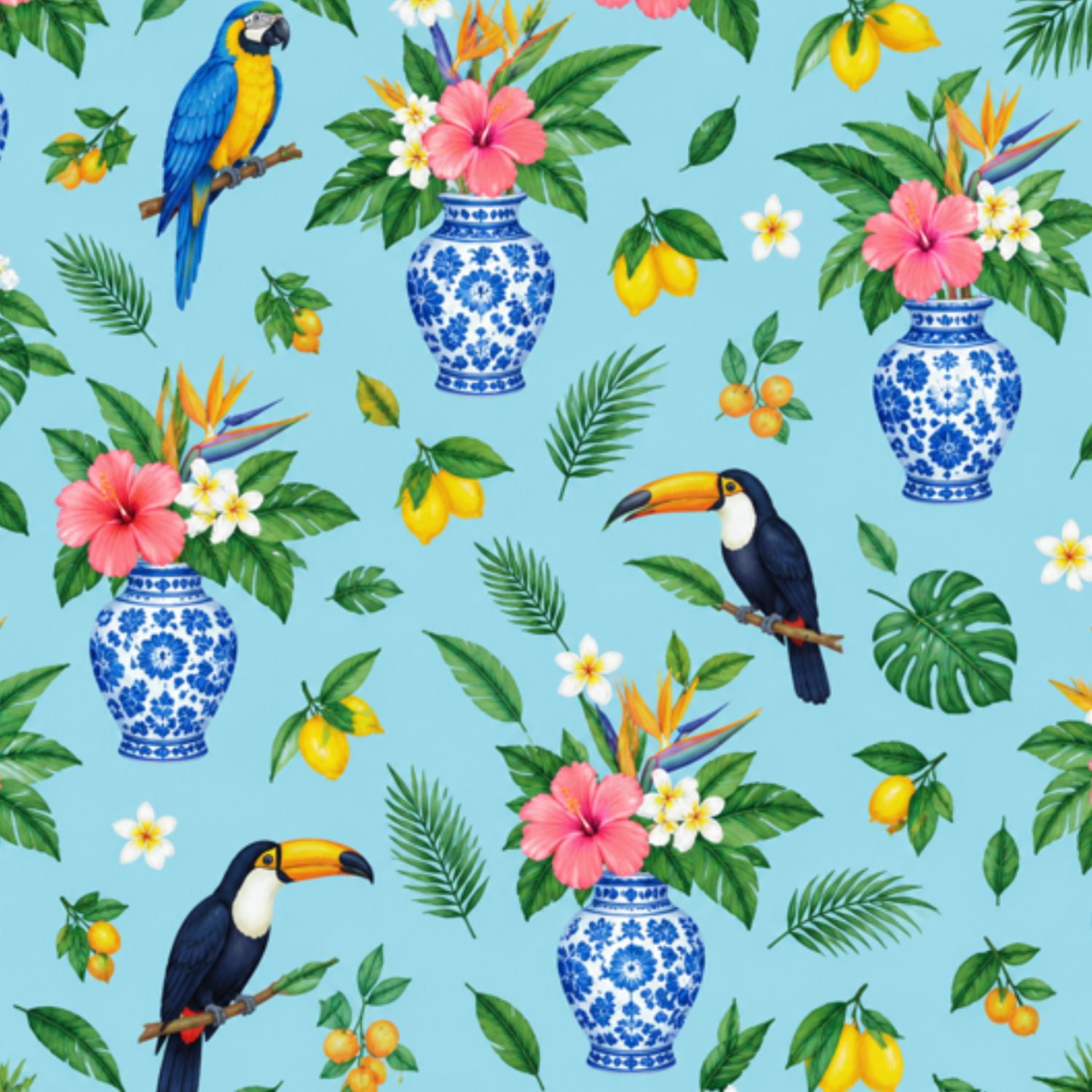 Peel and Stick Wallpaper Tropical Toucan lemon Parrot 24