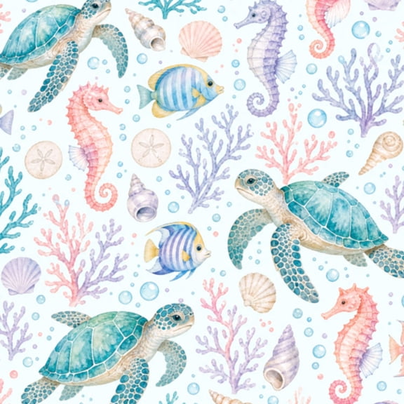 Peel and Stick Wallpaper Underwater Sea Turtles Coral Marine Life Pastel Colors Wall Mural 23.6in x 9.8ft Self Adhesive Removable Wall Paper Renter Friendly Wallpaper for Bedroom