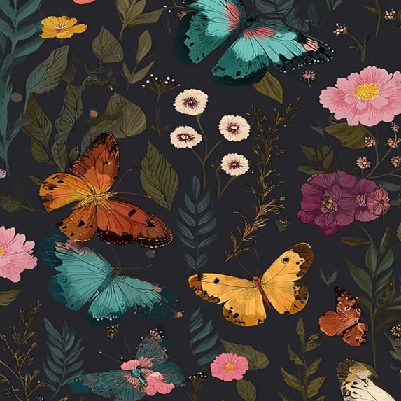 Peel and Stick Wallpaper Vibrant Butterflies Floral Dark Wall Mural 23.6in x 9.8ft Self Adhesive Removable Wall Paper Renter Friendly Wallpaper for Nursery Bedroom Cabinets