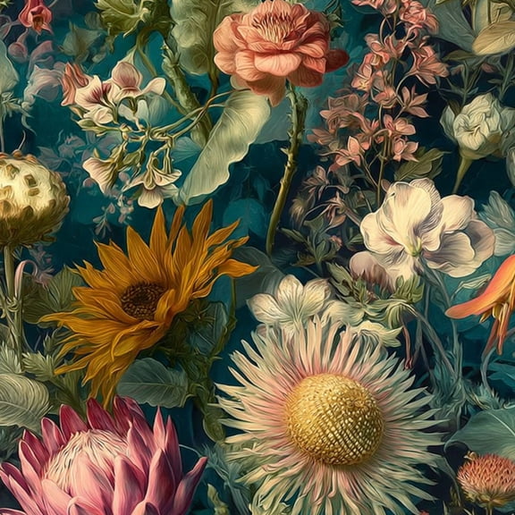 Peel and Stick Wallpaper Vibrant Floral Garden Sunflowers Roses Exotic Blooms Wall Mural 23.6in x 9.8ft Self Adhesive Removable Wall Paper Renter Friendly Wallpaper for Bedroom Cabinets