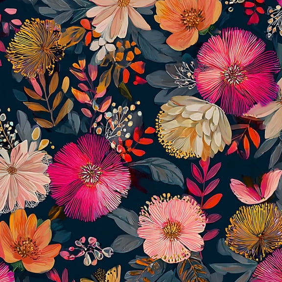Peel and Stick Wallpaper Vibrant Floral Pink Orange Cream Flowers Dark 17.7in x 118in Contact Paper Removable Self Adhesive Wall Mural Wall Decor for Bedroom Kitchen Cabinets