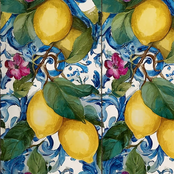 Peel and Stick Wallpaper Vibrant Lemons Floral Decorative Tile Blue Pink Wall Mural 17.7in x 9.8ft Self Adhesive Removable Wall Paper Renter Friendly Wallpaper for Nursery Bedroom Cabinets