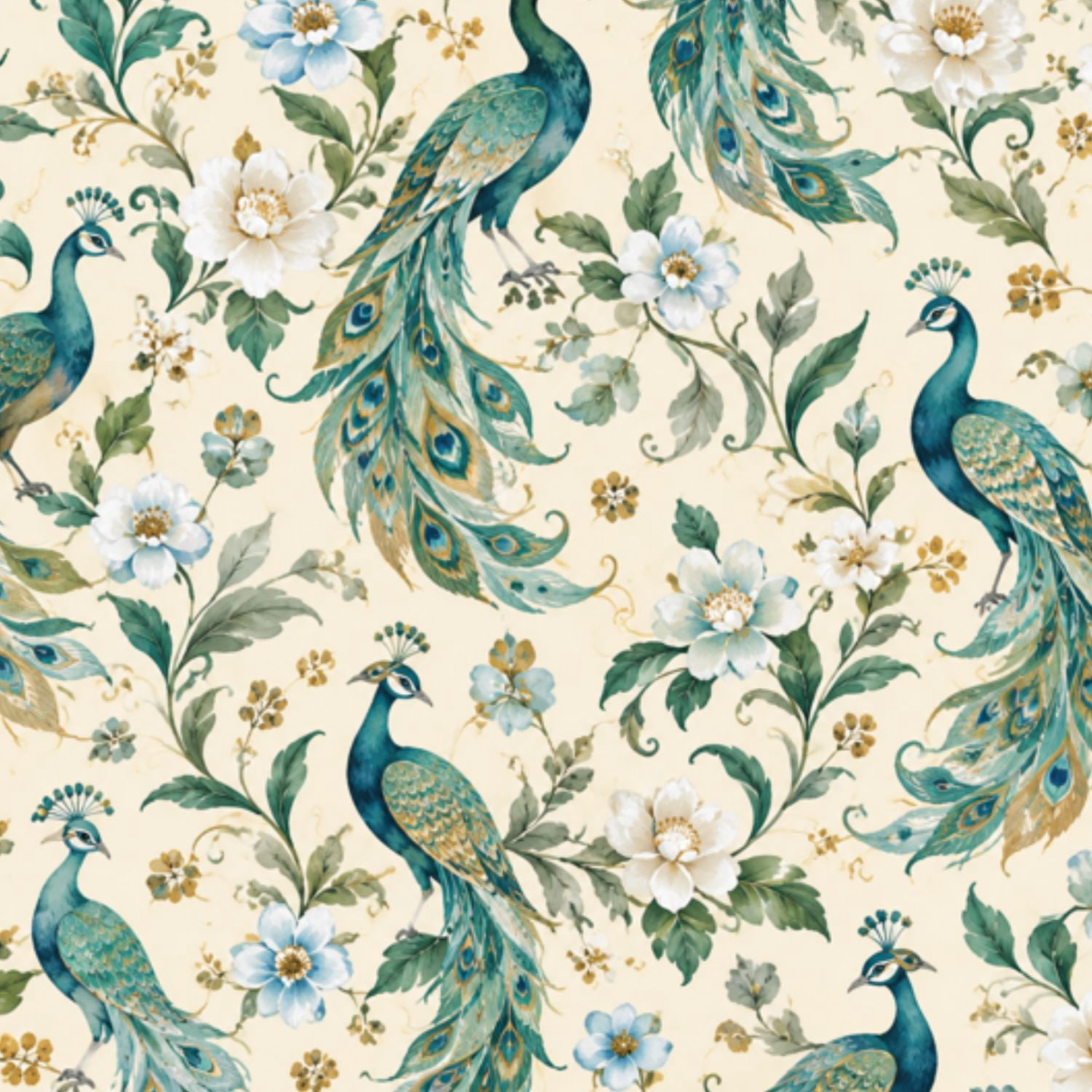 Peel and Stick Wallpaper Vibrant Peacock elegant Surrounded by Flowers ...