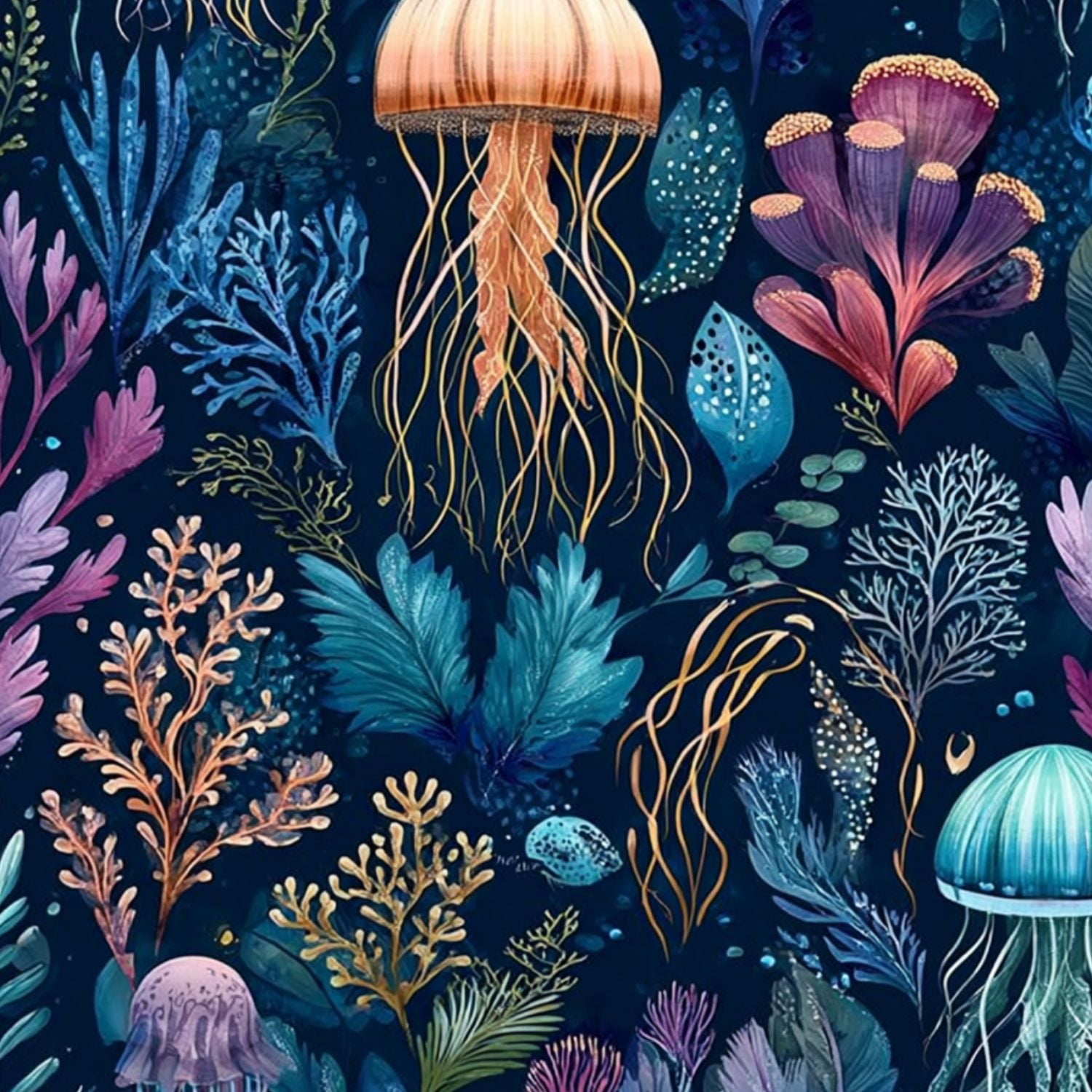Peel and Stick Wallpaper Vibrant Underwater Jellyfish Seaweed Wall Mural 23.6in x 9.8ft Self Adhesive Removable Wall Paper Renter Friendly Wallpaper for Nursery Bedroom Cabinets
