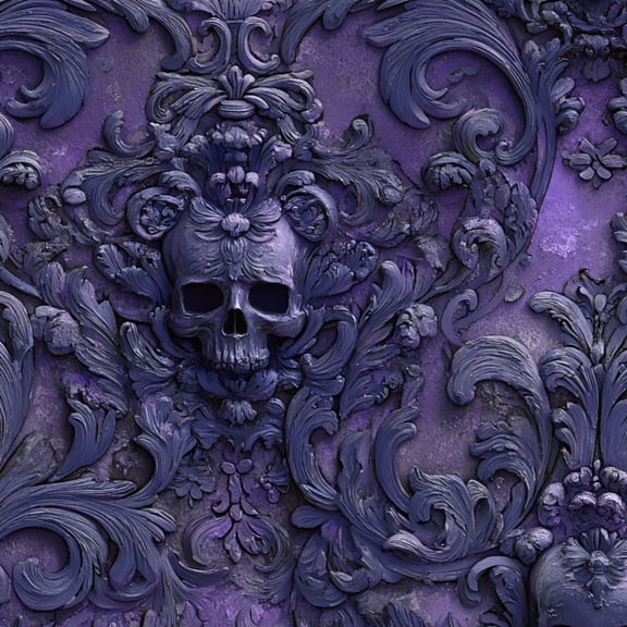 Peel and Stick Wallpaper Victorian Dark Purple Damask Embossed Skulls Wall Mural 17.7in x 9.8ft Self Adhesive Removable Halloween Contact Paper for Walls Cabinets Decor