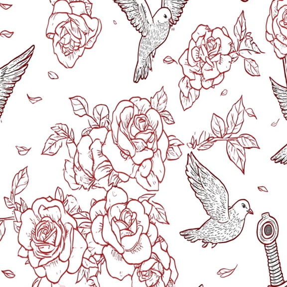 Peel and Stick Wallpaper Vintage Birds Roses Tattoo Sword Leaves Wall Mural 23.6in x 9.8ft Self Adhesive Removable Wall Paper Renter Friendly Wallpaper for Kids Bedroom Livingroom