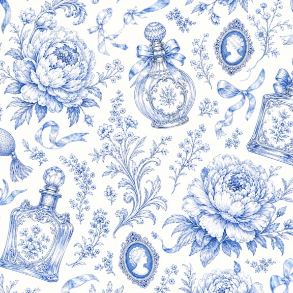 Peel and Stick Wallpaper Vintage Blue Floral Perfume Bottle Elegant Ribbons 24in x 118in Contact Paper Removable Self Adhesive Wall Mural Wall Decor for Bedroom Kitchen Cabinets