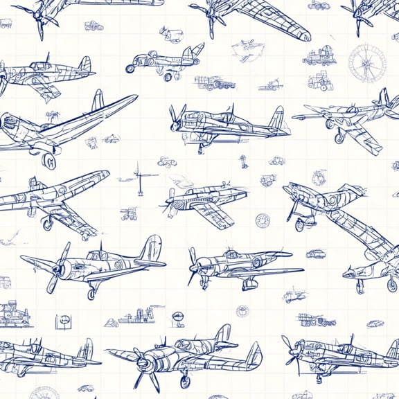 Peel and Stick Wallpaper Vintage Blueprint Airplanes Technical Wall Mural 17.7in x 9.8ft Self Adhesive Removable Wall Paper Renter Friendly Wallpaper for Nursery Bedroom Cabinets