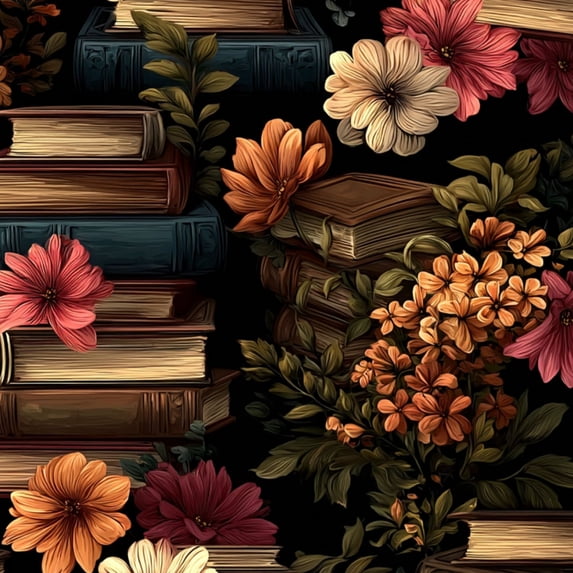 Peel and Stick Wallpaper Vintage Books Blossoming Floral Garden Wall Mural 17.7in x 9.8ft Self Adhesive Removable Wall Paper Renter Friendly Wallpaper for Nursery Bedroom Cabinets