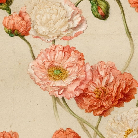 Peel and Stick Wallpaper Vintage Botanical Art Soft Coral Scarlet Tones Wallpaper for Nursery Bedroom 17.7in x 9.8ft Floral Contact Paper for Cabinets Drawers Removable Wall Paper