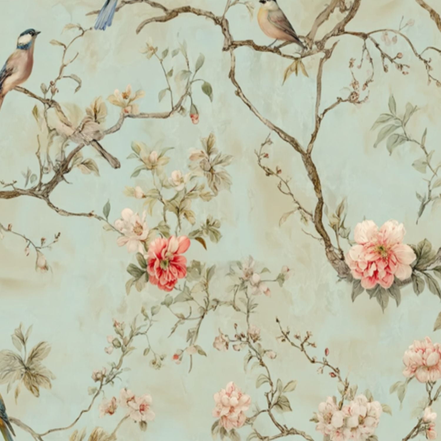 Peel and Stick Wallpaper Vintage Botanical Birds Blossoms Pastel Wall Mural 23.6in x 9.8ft Self Adhesive Removable Wall Paper Renter Friendly Wallpaper for Nursery Bedroom Cabinets