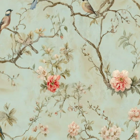 Peel and Stick Wallpaper Vintage Botanical Birds Blossoms Pastel Wall Mural 23.6in x 9.8ft Self Adhesive Removable Wall Paper Renter Friendly Wallpaper for Nursery Bedroom Cabinets