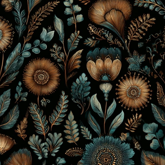 Peel and Stick Wallpaper Vintage Botanical Copper Teal Flowers Leaves 17.7in x 118in Contact Paper Removable Self Adhesive Wall Mural Wall Decor for Bedroom Kitchen Cabinets