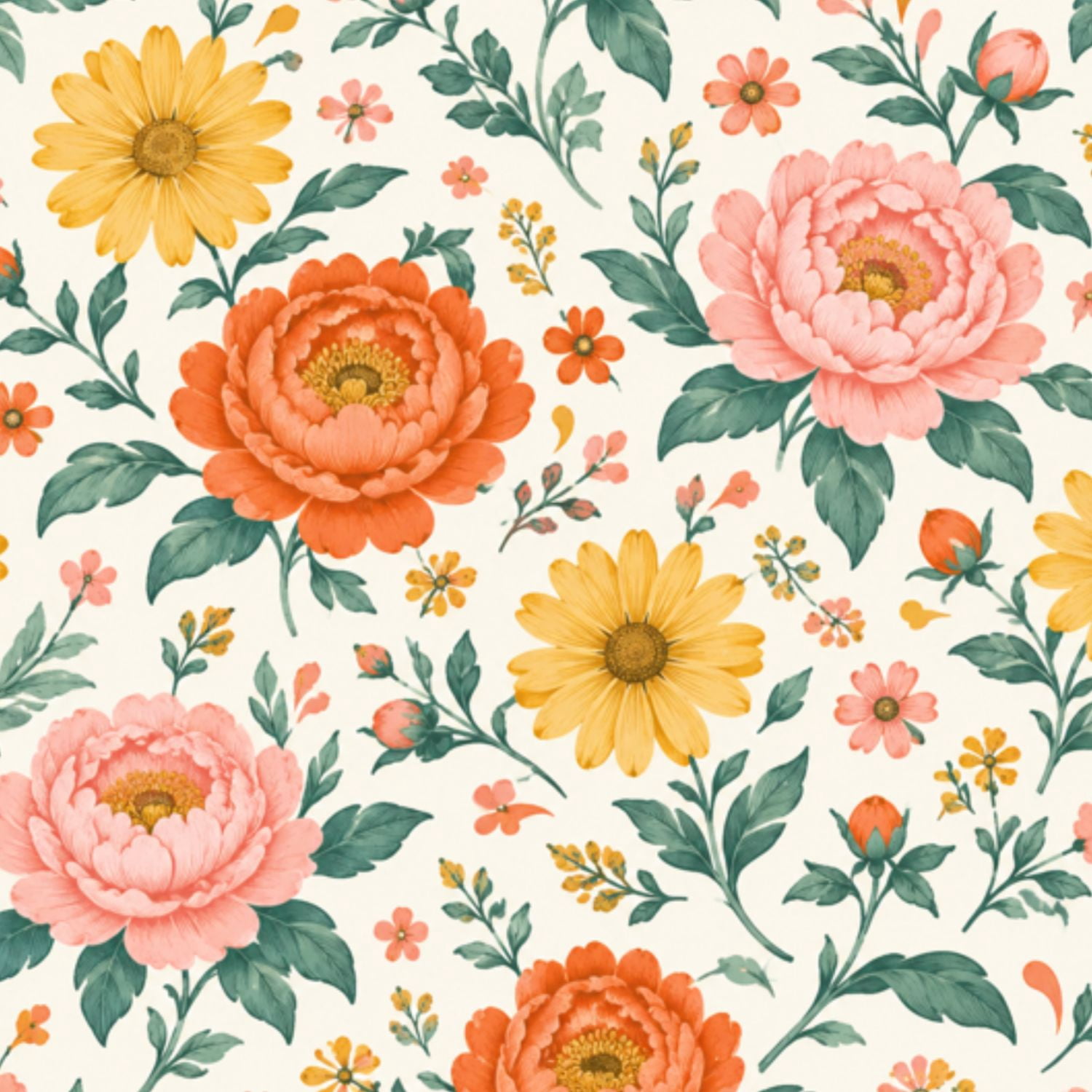 Peel and Stick Wallpaper Vintage Botanical Floral Golden Yellow Pink ...