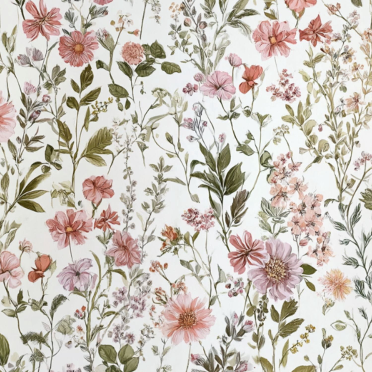 Peel and Stick Wallpaper Vintage Botanical Floral Soft Pink Green Hues ...