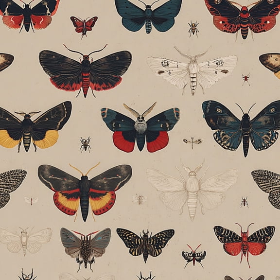 Peel and Stick Wallpaper Vintage Botanical Moths Butterflies Detailed Wings Wall Mural 17.7in x 9.8ft Self Adhesive Removable Wall Paper Renter Friendly Wallpaper for Nursery Bedroom Cabinets