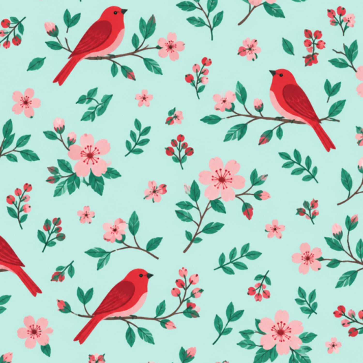 Peel and Stick Wallpaper Vintage Cardinal Birds floral 24