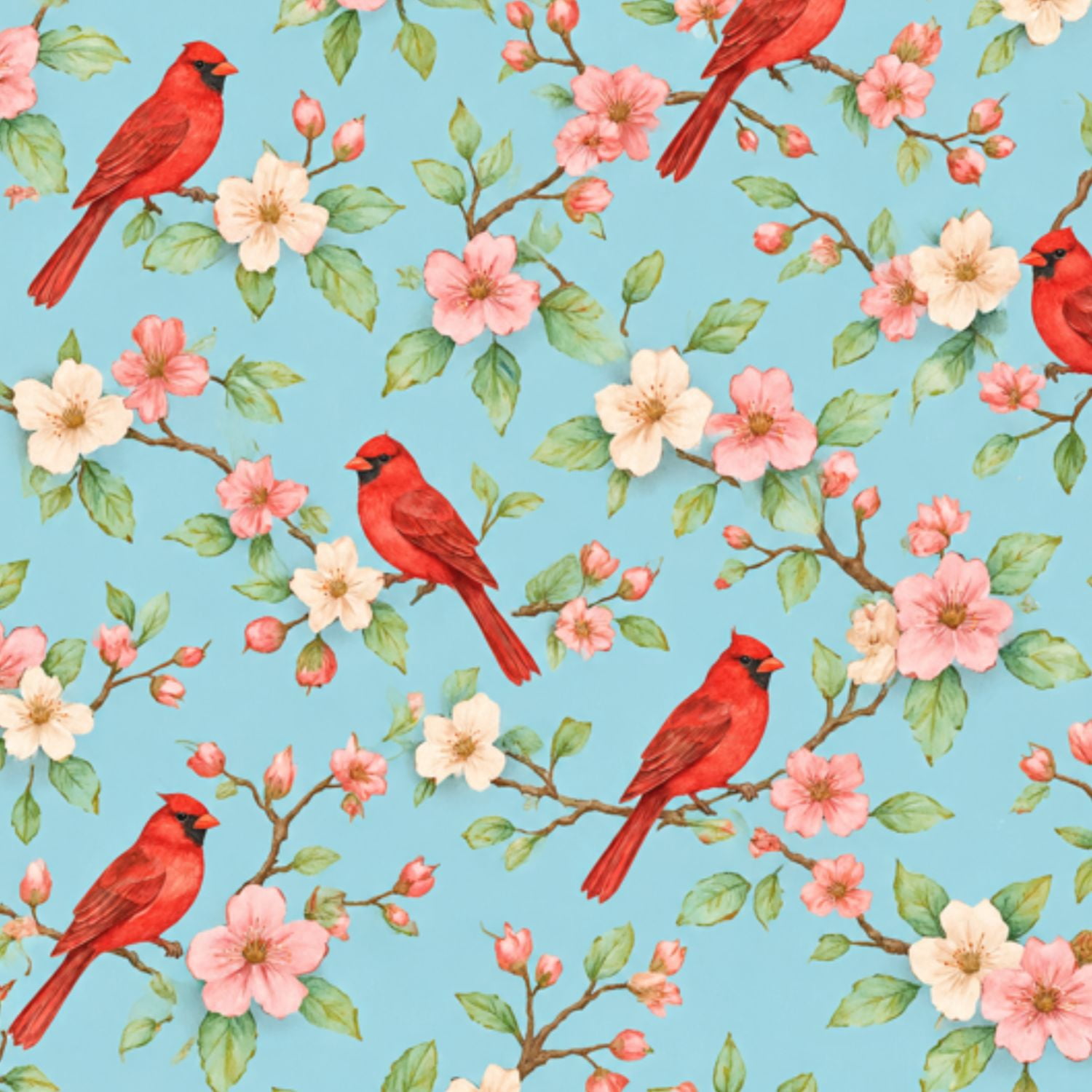Peel and Stick Wallpaper Vintage Cardinal Birds floral 24