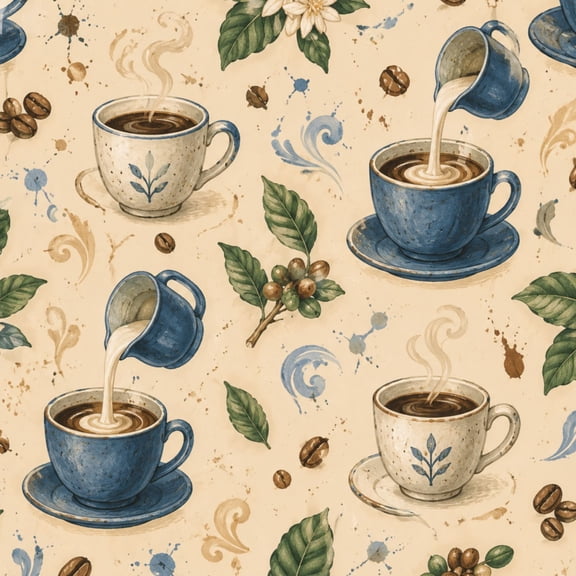 Peel and Stick Wallpaper Vintage Coffee Cups Steaming Latte Floral Details Wall Mural 23.6in x 9.8ft Self Adhesive Removable Wall Paper Renter Friendly Wallpaper for Nursery Bedroom Cabinets