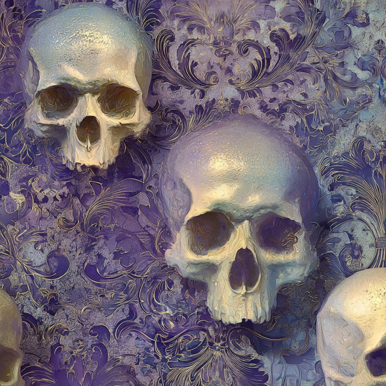 Peel and Stick Wallpaper Vintage Dark Purple Damask Embossed Skulls ...
