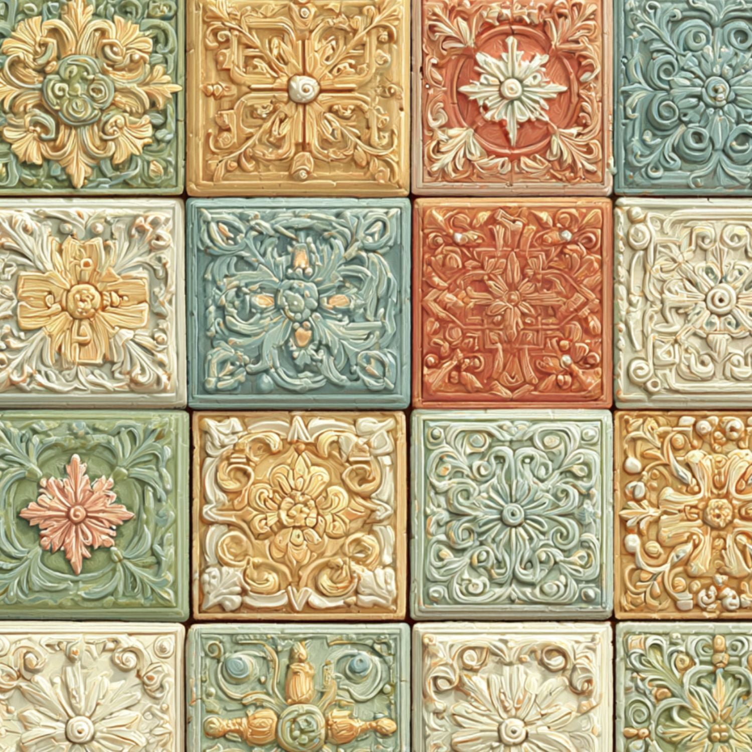 Peel and Stick Wallpaper Vintage Decorative Ceramic Tiles Effect Ornate Floral Geometric Motifs 17.7in x 118in Contact Paper Removable Self Adhesive Wall Mural Wall Decor for Bedroom Kitchen Cabinets