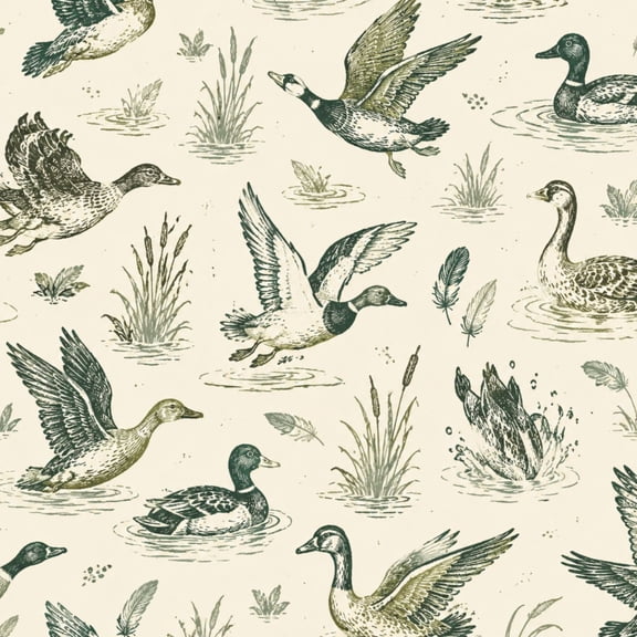 Peel and Stick Wallpaper Vintage Duck Water Plants Feathers 24in x 118in Contact Paper Removable Self Adhesive Wall Mural Wall Decor for Bedroom Kitchen Cabinets