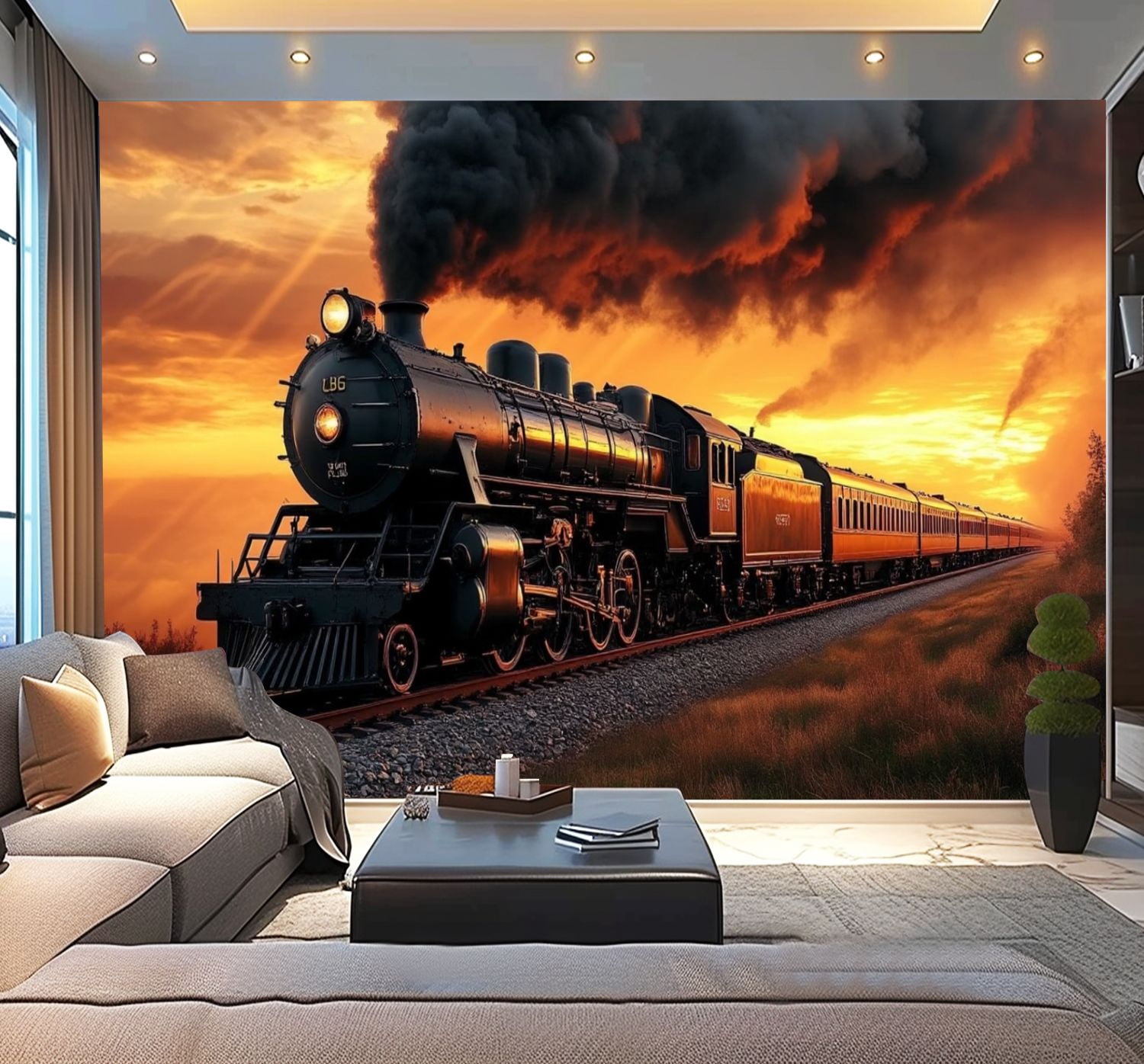 Peel and Stick Wallpaper Vintage Dusk Train Old Engine Railway ...