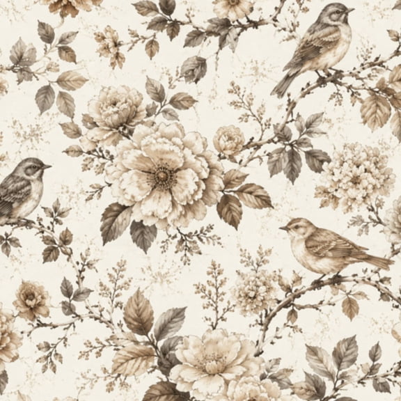 Peel and Stick Wallpaper Vintage Floral Bird Sepia Tones Wall Mural 17.7in x 9.8ft Self Adhesive Removable Wall Paper Renter Friendly Wallpaper for Nursery Bedroom Cabinets