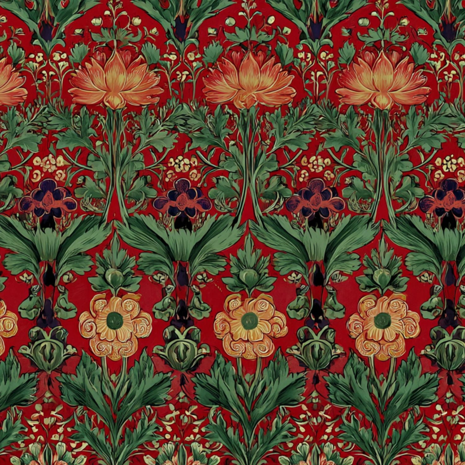 Peel and Stick Wallpaper Vintage Floral Bold Red Greenery Wall Mural 17 ...