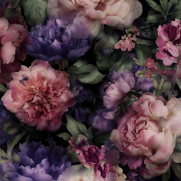 Peel and Stick Wallpaper Vintage Floral Bouquet Pink Peonies Purple Clematis Dark Wall Mural 23.6in x 9.8ft Self Adhesive Removable Wall Paper Renter Friendly Wallpaper for Bedroom