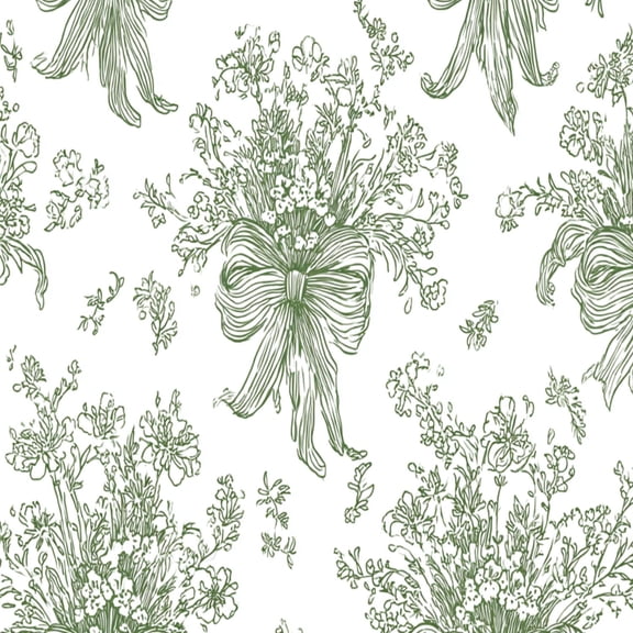 Peel and Stick Wallpaper Vintage Floral Bow Green Sketch Style boho spring Wall Mural 17.7in x 9.8ft Self Adhesive Removable Wall Paper Renter Friendly Wallpaper for Women Girl Bedroom Nursery