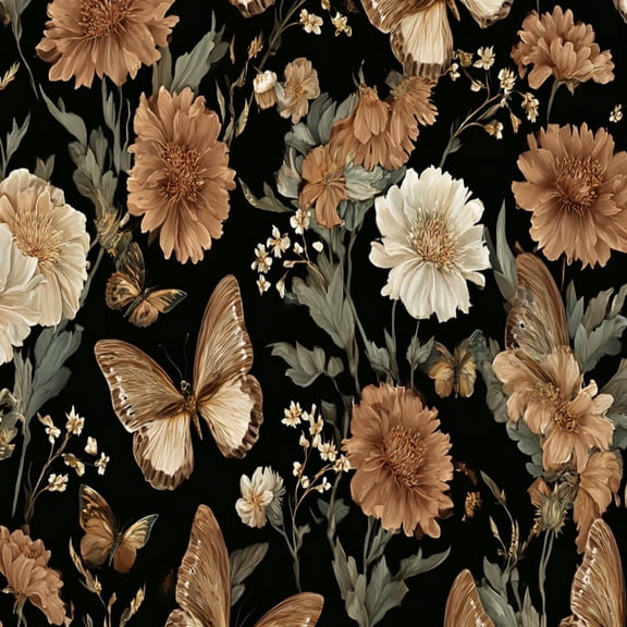 Peel and Stick Wallpaper Vintage Floral Butterflies Earth Tones Black Wall Mural 17.7in x 9.8ft Self Adhesive Removable Wall Paper Renter Friendly Wallpaper for Girls Bedroom Nursery Livingroom