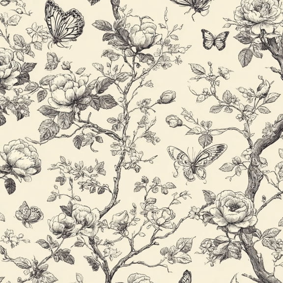 Peel and Stick Wallpaper Vintage Floral Butterfly Botanical Monochrome Line Art 17.7in x 118in Contact Paper Removable Self Adhesive Wall Mural Wall Decor for Bedroom Kitchen Cabinets