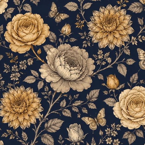 Peel and Stick Wallpaper Vintage Floral Butterfly Navy 24in x 118in Contact Paper Removable Self Adhesive Wall Mural Wall Decor for Bedroom Kitchen Cabinets