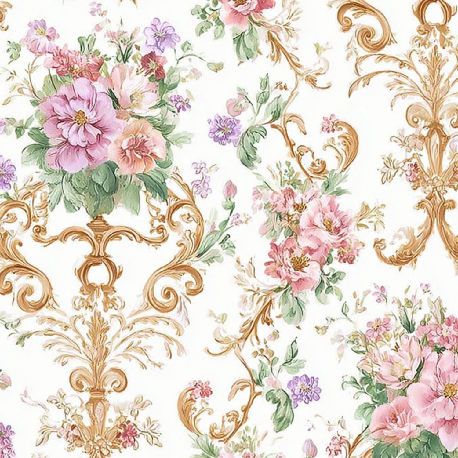 Peel and Stick Wallpaper Vintage Floral Damask Pink Purple Flowers Soft White Wall Mural 17.7in x 9.8ft Self Adhesive Removable Wall Paper Renter Friendly Wallpaper for Nursery Bedroom Cabinets
