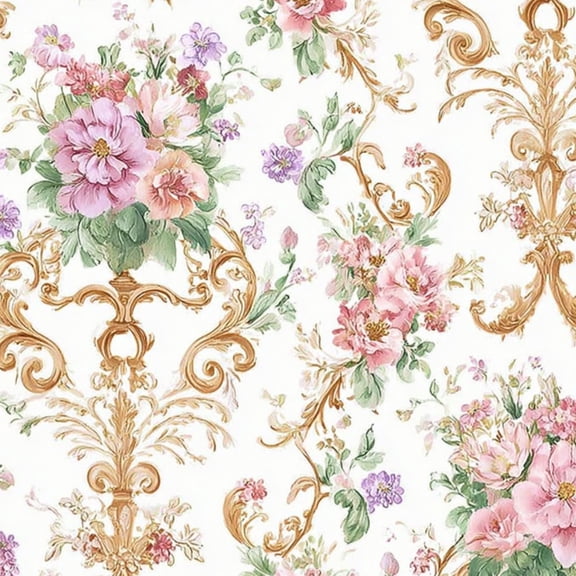 Peel and Stick Wallpaper Vintage Floral Damask Pink Purple Flowers Soft White Wall Mural 17.7in x 9.8ft Self Adhesive Removable Wall Paper Renter Friendly Wallpaper for Nursery Bedroom Cabinets