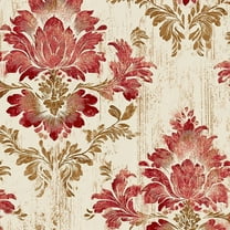 Peel and Stick Wallpaper Vintage Floral Damask Red Gold Accents Beige Wall Mural 17.7in x 9.8ft Self Adhesive Removable Wall Paper Renter Friendly Wallpaper for Nursery Bedroom Cabinets