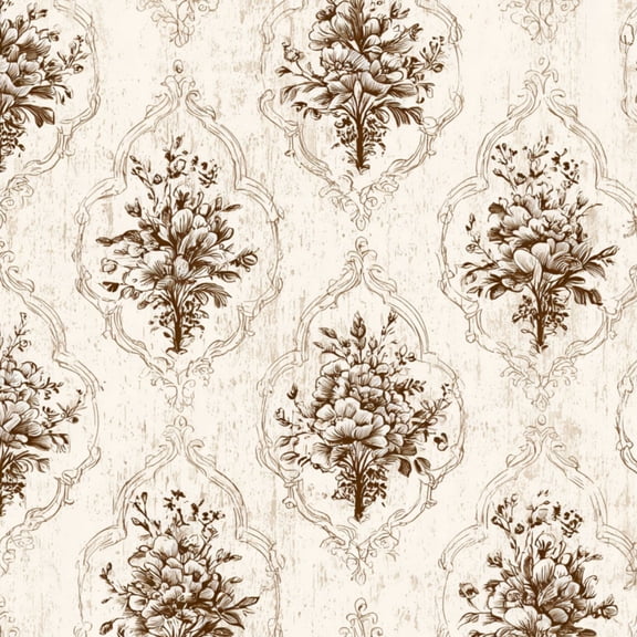 Peel and Stick Wallpaper Vintage Floral Damask Seamless Sepia Brown Cream 17.7in x 118in Contact Paper Removable Self Adhesive Wall Mural Wall Decor for Bedroom Kitchen Cabinets