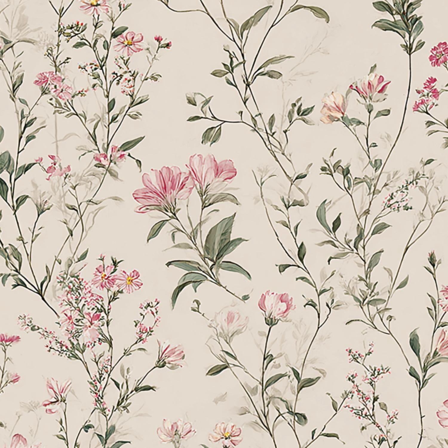 Peel and Stick Wallpaper Vintage Floral Delicate Pink Green Botanicals Beige Wall Mural 17.7in x 9.8ft Self Adhesive Removable Wall Paper Renter Friendly Wallpaper for Nursery Bedroom Cabinets