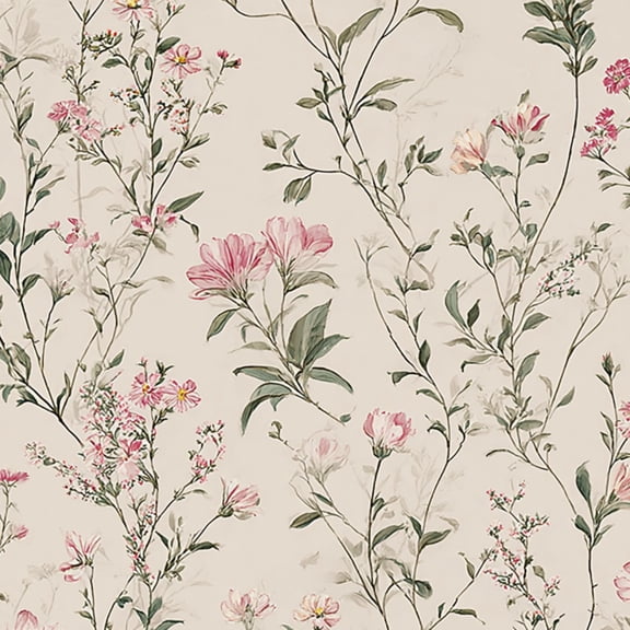 Peel and Stick Wallpaper Vintage Floral Delicate Pink Green Botanicals Beige Wall Mural 23.6in x 9.8ft Self Adhesive Removable Wall Paper Renter Friendly Wallpaper for Nursery Bedroom Cabinets