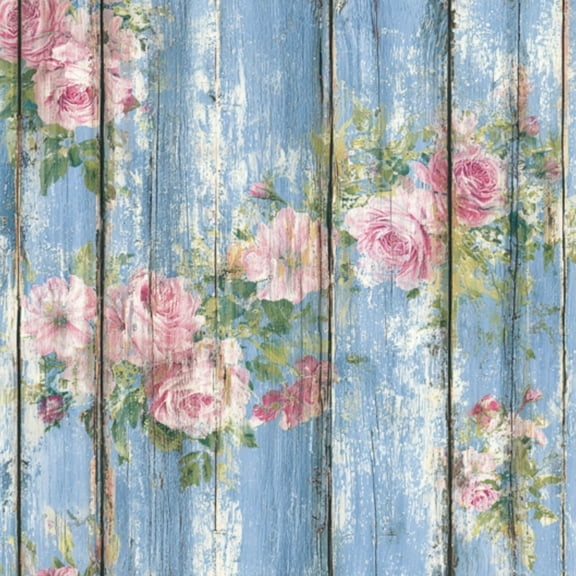 Peel and Stick Wallpaper Vintage Floral Distressed Blue Wooden Plank Shabby Chic Rustic 24in x 118in Contact Paper Removable Self Adhesive Wall Mural Wall Decor for Bedroom Kitchen Cabinets