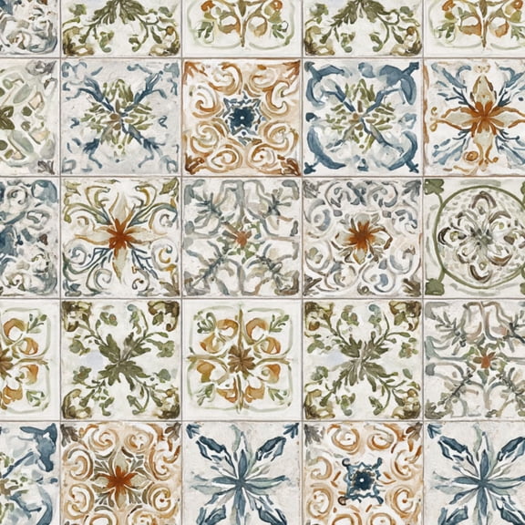 Peel and Stick Wallpaper Vintage Floral Earthy Tones Ornate Tile Design Wall Mural 17.7in x 9.8ft Self Adhesive Removable Wall Paper Renter Friendly Wallpaper for Nursery Bedroom Cabinets