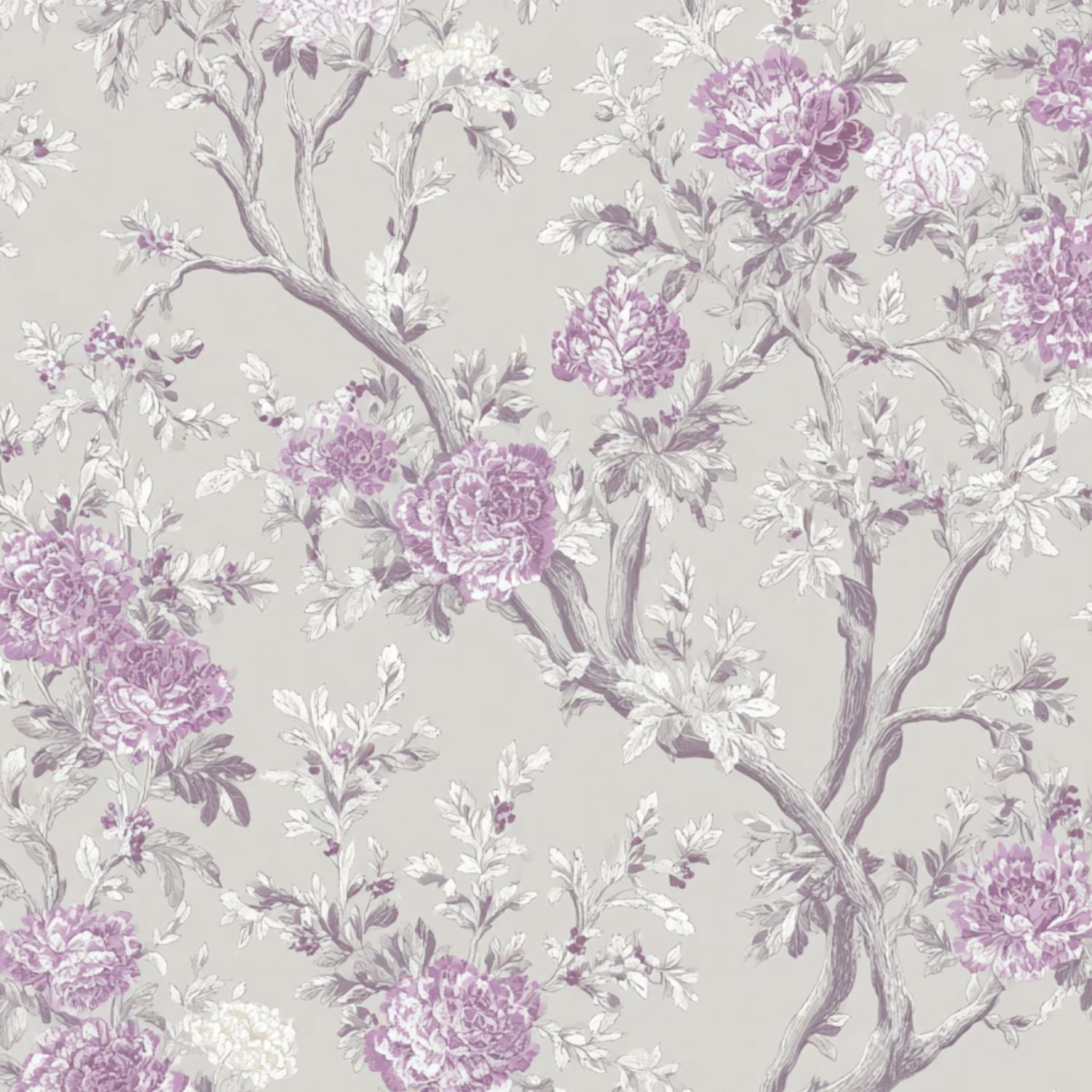 Peel and Stick Wallpaper Vintage Floral Lavender White Peonies Light Gray Wall Mural 17.7in x 9.8ft Self Adhesive Removable Wall Paper Renter Friendly Wallpaper for Girls Women Bedroom Livingroom